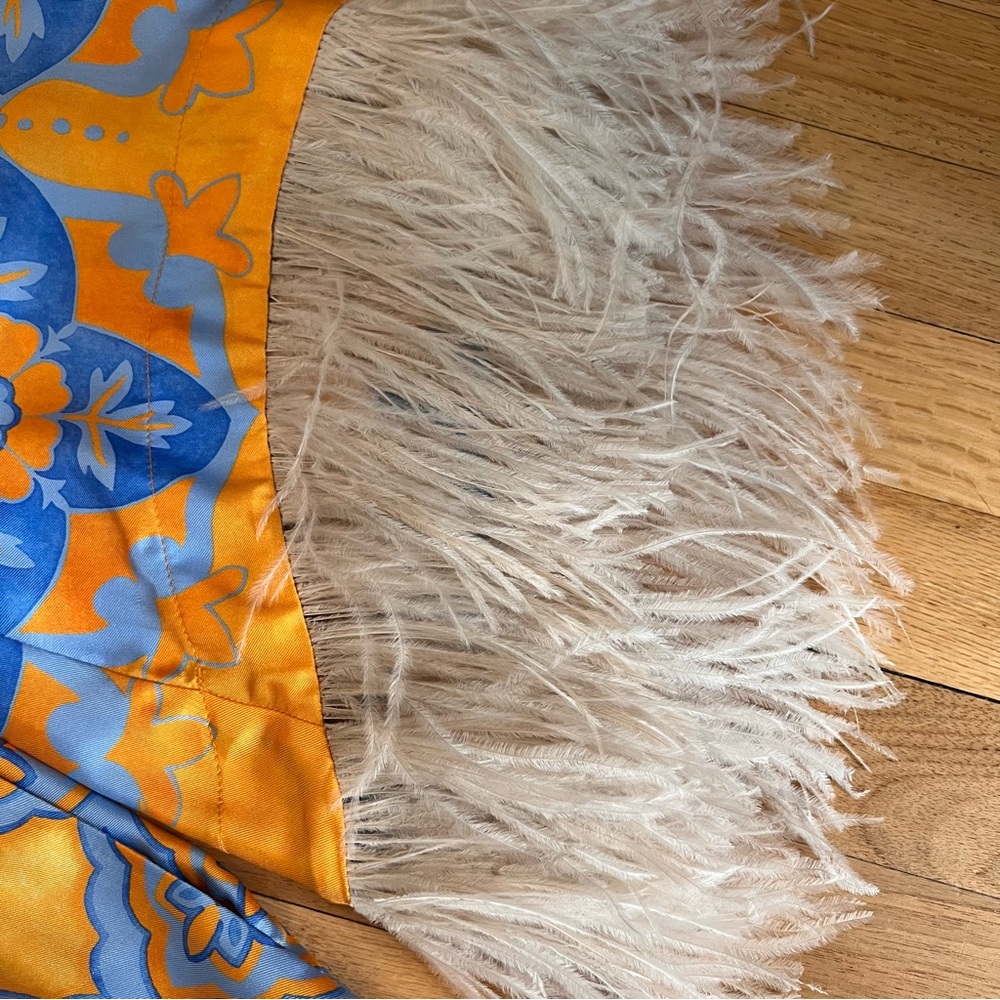 LA DOUBLEJ Printed feather-trimmed silk minidress - Picture 3 of 7
